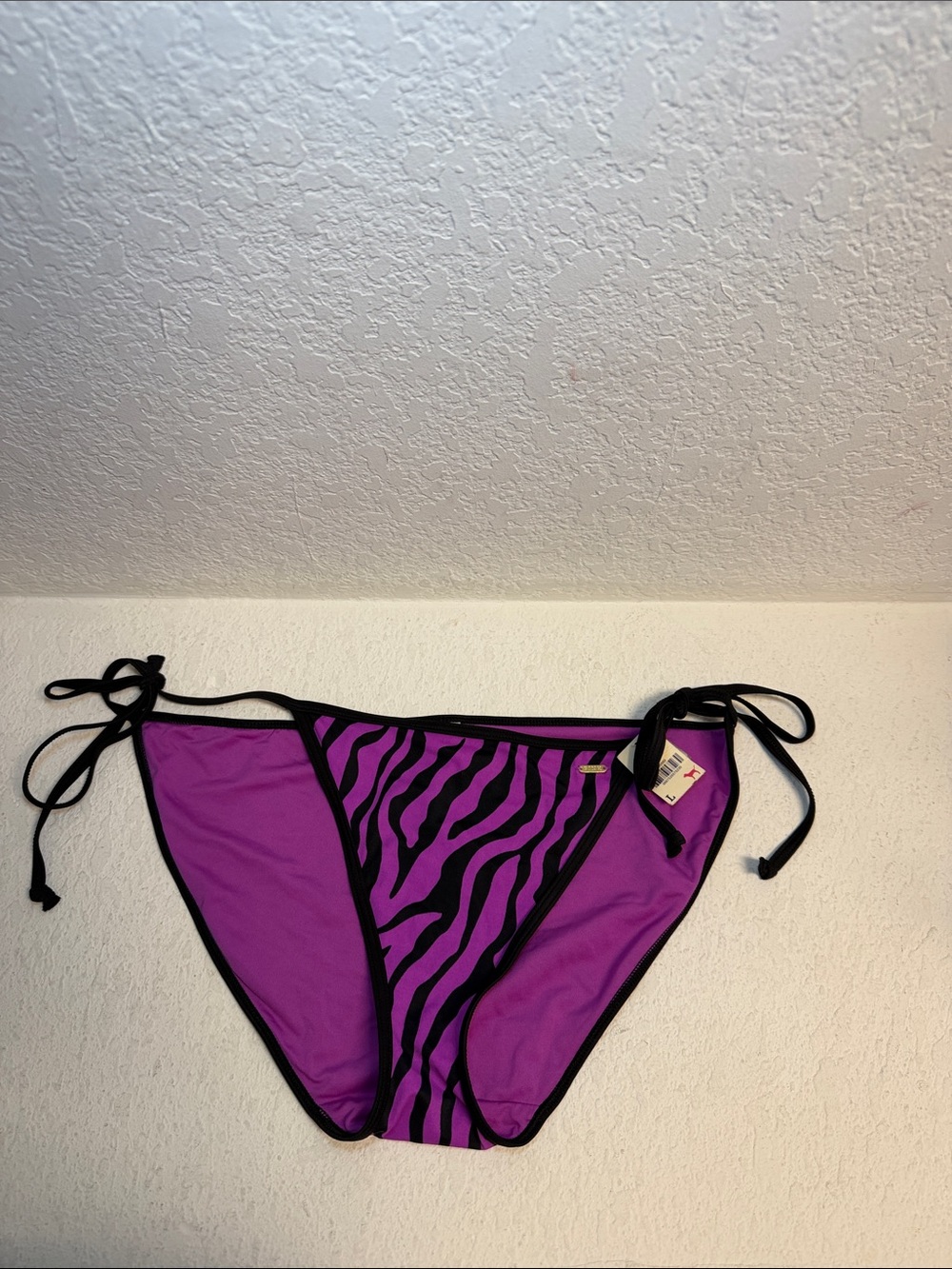 NWT PINK Purple Zebra Tie-Side Bikini Bottom LG